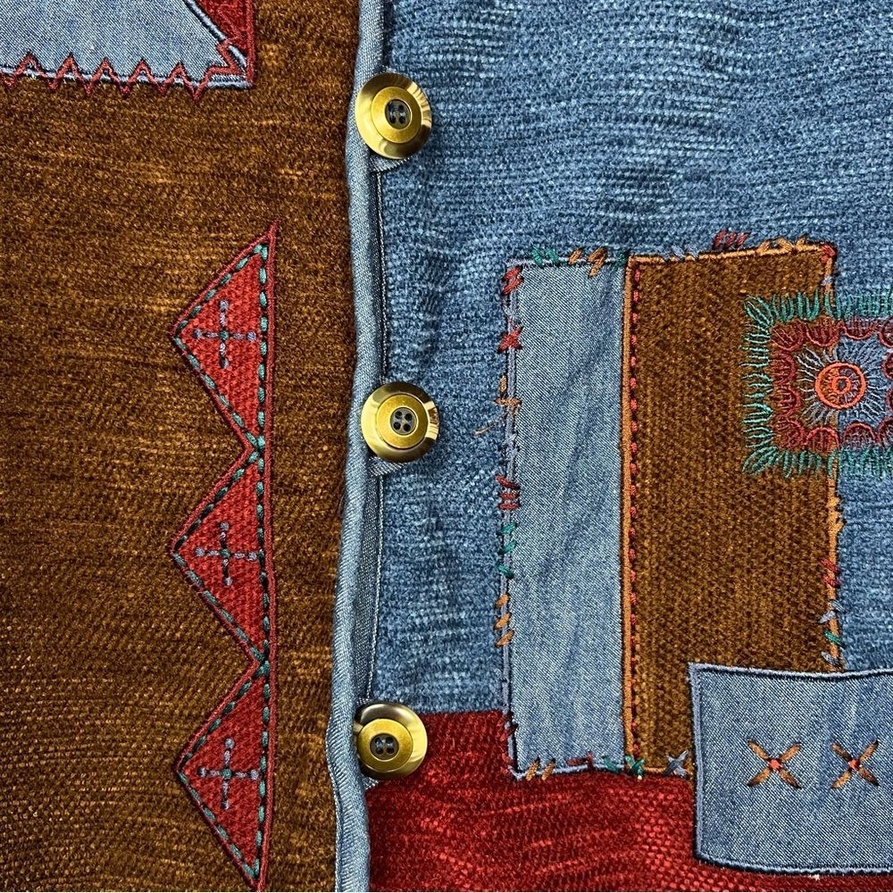 Vintage Koret City Blues Patchwork Chenille Jacket Geometric Boho Artsy Size M - Picture 5 of 8